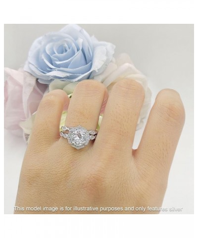 Two Piece Round Shaped Halo Marquise Band Vintage Style Bridal Cubic Zirconia Floral Wedding Engagement Ring Solid 925 Sterli...