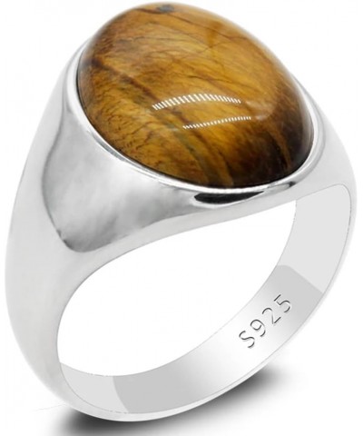 S925 Sterling Silver Black Natural Agate Stone Brown Tiger Eye Stone Men's Ring Türkiye Handmade Agate Jewelry Luxury Ring fo...