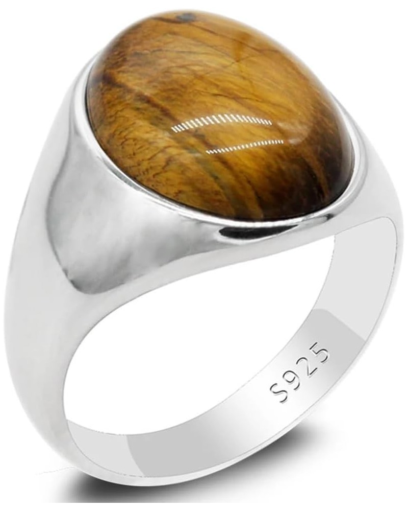 S925 Sterling Silver Black Natural Agate Stone Brown Tiger Eye Stone Men's Ring Türkiye Handmade Agate Jewelry Luxury Ring fo...