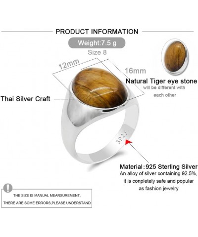 S925 Sterling Silver Black Natural Agate Stone Brown Tiger Eye Stone Men's Ring Türkiye Handmade Agate Jewelry Luxury Ring fo...