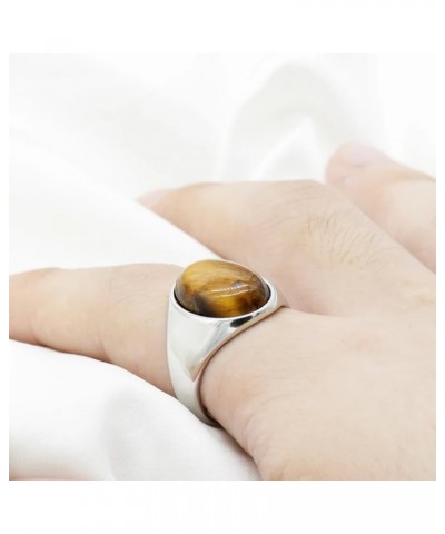 S925 Sterling Silver Black Natural Agate Stone Brown Tiger Eye Stone Men's Ring Türkiye Handmade Agate Jewelry Luxury Ring fo...