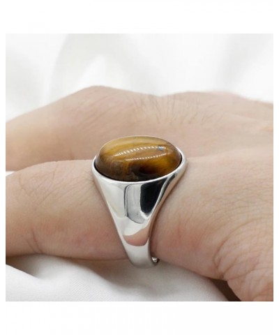 S925 Sterling Silver Black Natural Agate Stone Brown Tiger Eye Stone Men's Ring Türkiye Handmade Agate Jewelry Luxury Ring fo...