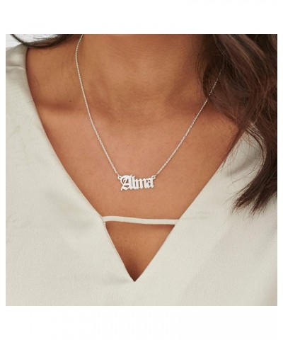 MYKA - Retro Personalized Old English Font Name Necklace In 925 Sterling Silver, 18K Gold & Rose Gold Plated - Custom Jewelry...