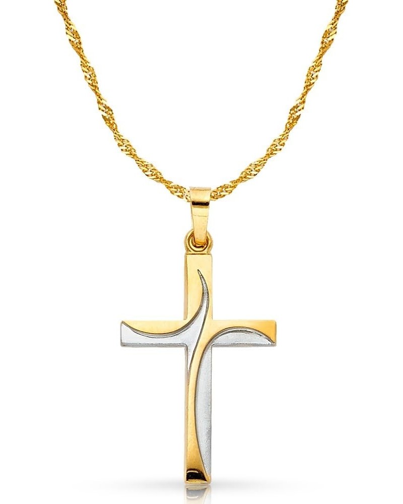 14K Two Tone Gold Cross Charm Pendant with 1.2mm Singapore Chain Necklace 20.0 Inches $114.30 Necklaces