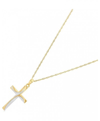 14K Two Tone Gold Cross Charm Pendant with 1.2mm Singapore Chain Necklace 20.0 Inches $114.30 Necklaces