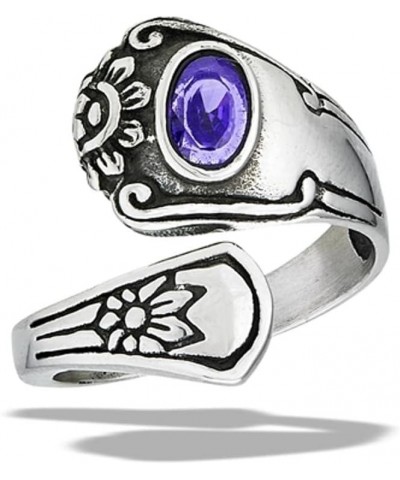 Simulated Amethyst Spoon Thumb Ring Cute Stainless Steel Flower Fashion Band Sizes 6-10 $11.20 Rings