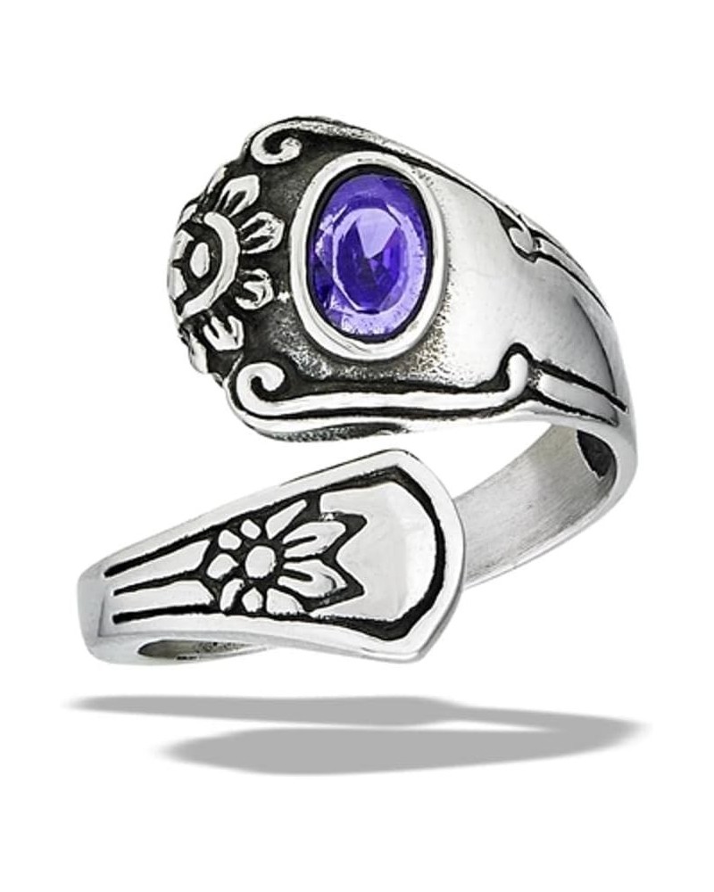 Simulated Amethyst Spoon Thumb Ring Cute Stainless Steel Flower Fashion Band Sizes 6-10 $11.20 Rings