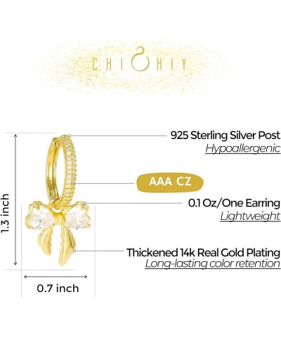 14K Gold Plated Cubic Zirconia lightweight Hypoallergenic Drop Dangle Earrings,Gold Bow Earrings,Teardrop Earrings for Girls ...