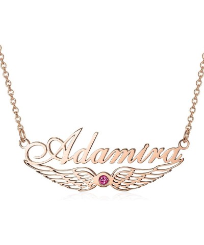 Personalized Name Necklace Angel Wing Necklace with Synthetic Birthstone Name Necklace Adjustable Chain 16”-20” for Women Ros...