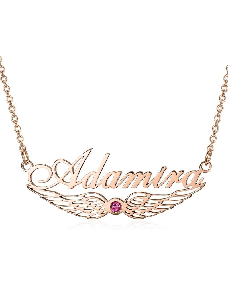 Personalized Name Necklace Angel Wing Necklace with Synthetic Birthstone Name Necklace Adjustable Chain 16”-20” for Women Ros...