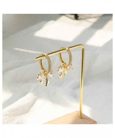 14K Gold Plated Cubic Zirconia lightweight Hypoallergenic Drop Dangle Earrings,Gold Bow Earrings,Teardrop Earrings for Girls ...