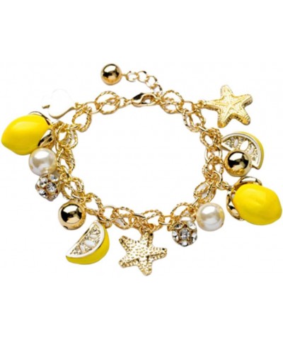 Creative Summer Beach Women Faux Pearl Starfish Lemon Charm Bracelet Bangle, Summer Beach Costume Jewelry, Ideal Clothing Acc...