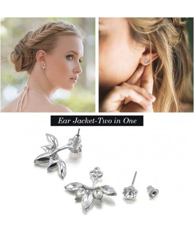 Ear Jacket Earrings Cubic Zirconia Bridal Front Back Earrings Stud Earrings for Women $12.74 Earrings