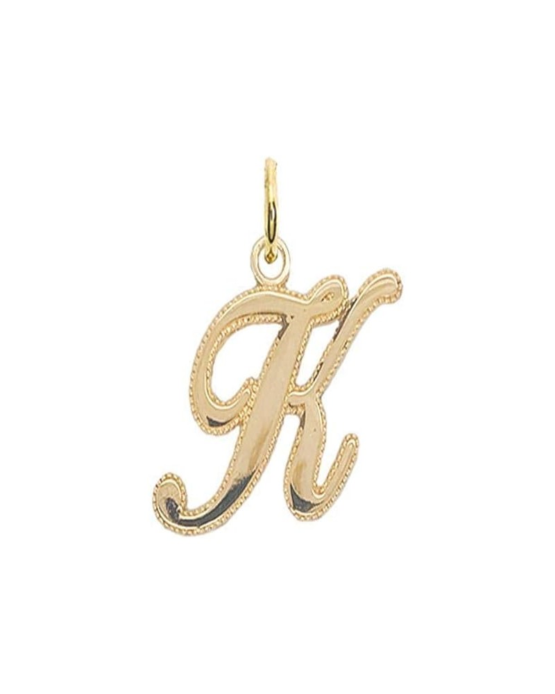 Solid 14k Gold Personalized Cursive-Style"A-Z" Initial Pendant (Size S/M/L) Small (K) yellow-gold $66.70 Pendants