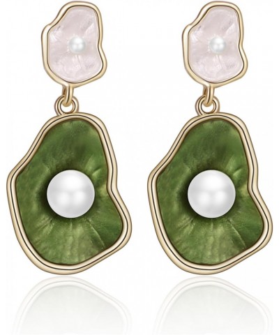 Green Lotus leaf Pearl Irregular Earrings For Women $9.87 Earrings