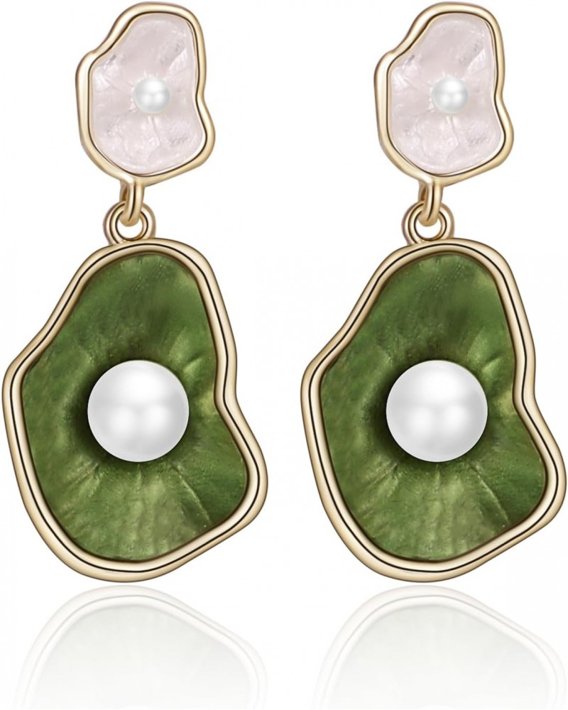 Green Lotus leaf Pearl Irregular Earrings For Women $9.87 Earrings