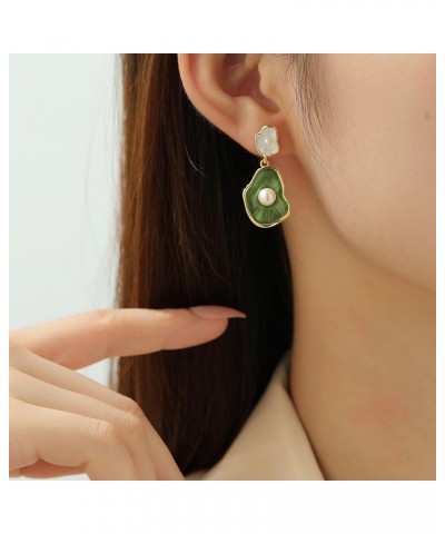 Green Lotus leaf Pearl Irregular Earrings For Women $9.87 Earrings