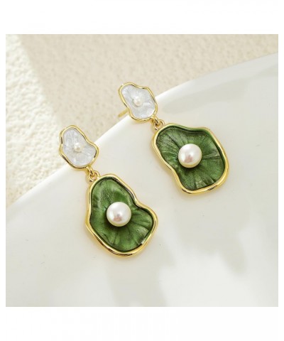 Green Lotus leaf Pearl Irregular Earrings For Women $9.87 Earrings