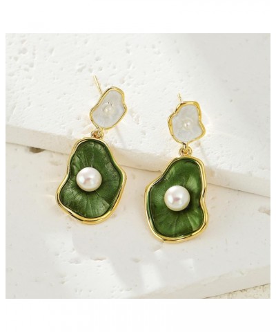 Green Lotus leaf Pearl Irregular Earrings For Women $9.87 Earrings