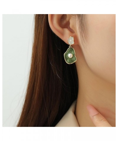 Green Lotus leaf Pearl Irregular Earrings For Women $9.87 Earrings