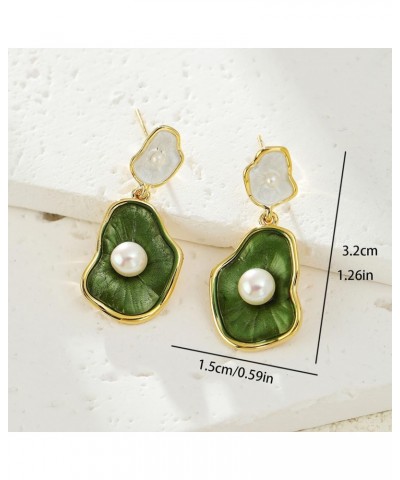 Green Lotus leaf Pearl Irregular Earrings For Women $9.87 Earrings