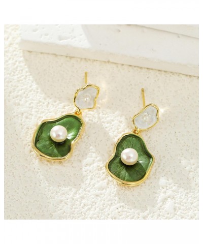 Green Lotus leaf Pearl Irregular Earrings For Women $9.87 Earrings