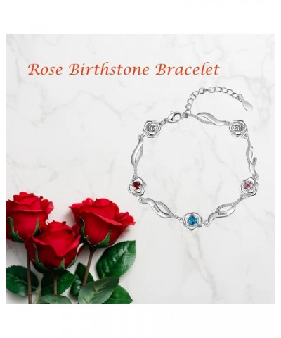 Personalized Mothers Bracelet with 1-5 Name Birthstones Rose Flower Bracelets for Women Name Initial Engraved for Women Mom M...