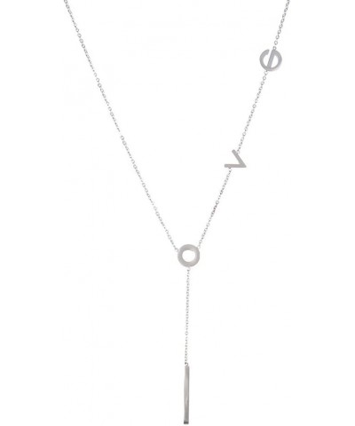 Women's Stainless Steel Love Y Shaped Necklace Circle Lariat Necklace (nl005577) Silver $9.00 Necklaces