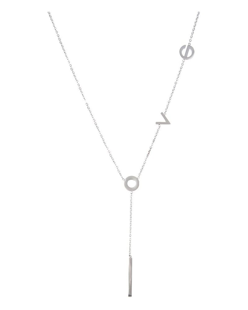 Women's Stainless Steel Love Y Shaped Necklace Circle Lariat Necklace (nl005577) Silver $9.00 Necklaces