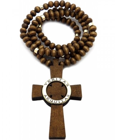 New Veritas Aequitas Cross Pendant 8mm/30" Wooden Chain Fashion Necklace WRC29 (Brown/Gold) $11.73 Necklaces