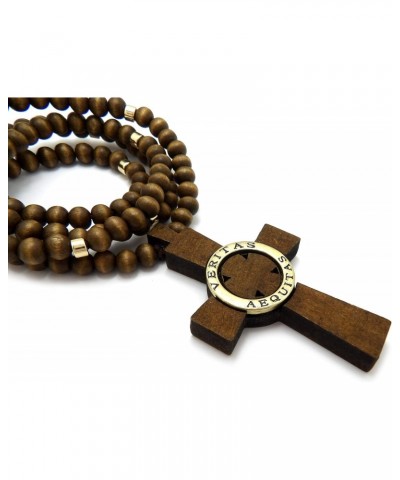 New Veritas Aequitas Cross Pendant 8mm/30" Wooden Chain Fashion Necklace WRC29 (Brown/Gold) $11.73 Necklaces