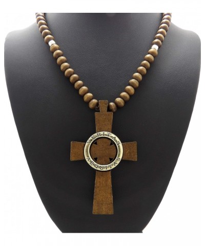 New Veritas Aequitas Cross Pendant 8mm/30" Wooden Chain Fashion Necklace WRC29 (Brown/Gold) $11.73 Necklaces