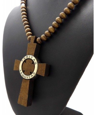 New Veritas Aequitas Cross Pendant 8mm/30" Wooden Chain Fashion Necklace WRC29 (Brown/Gold) $11.73 Necklaces