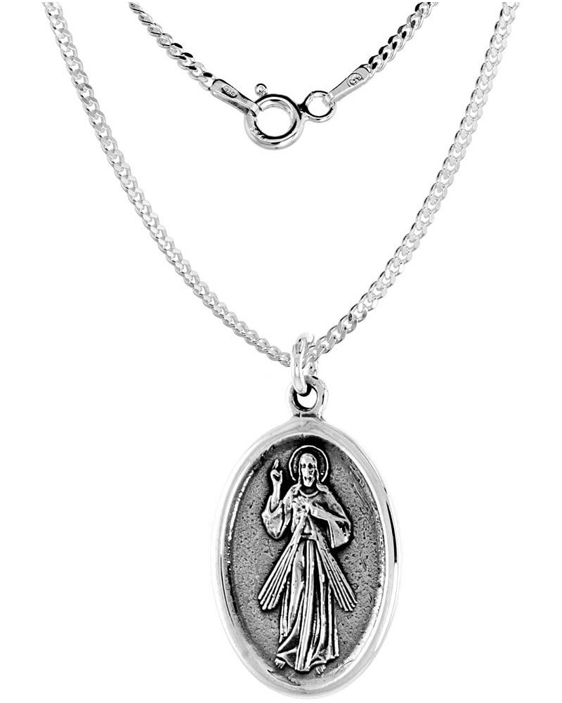 Sterling Silver Resurrection of Jesus Medal Necklace Oxidized finish Oval 1.8mm Chain 18-inch $18.98 Necklaces