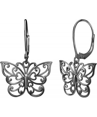 Sterling Silver Butterfly Earrings - Filigree Dainty Drop Dangle Leverback – Dangle Earing for Women - Sterling Silver Earrin...