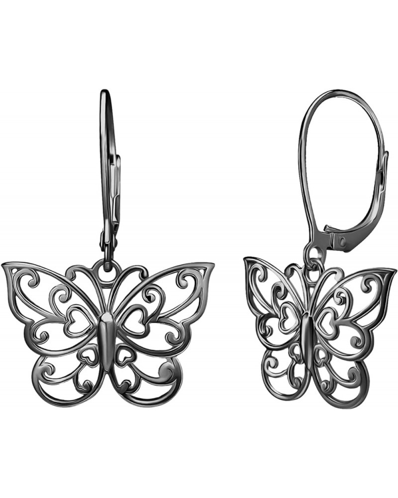 Sterling Silver Butterfly Earrings - Filigree Dainty Drop Dangle Leverback – Dangle Earing for Women - Sterling Silver Earrin...