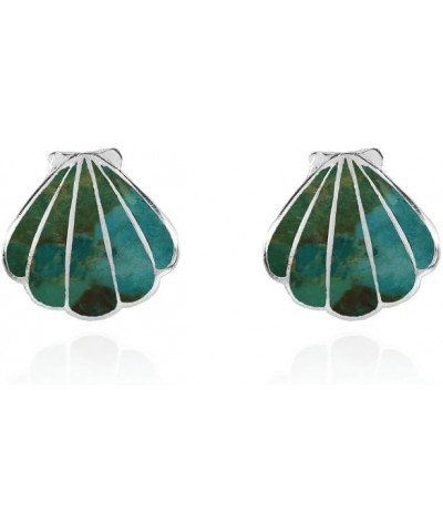 Sterling Silver Abalone or Simulated Turquoise Seashell Stud Earrings Simulated Turquoise $12.00 Earrings