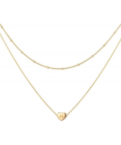 Layered Heart Initial Necklace for Women 18K Gold Plated Stainless Steel Beaded Chain Choker Necklace Personalized Tiny Lette...