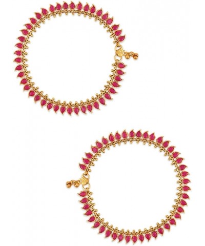 Gold Plated Indian Wedding Bollywood Stone Studded Adjustable Anklets/Payal For Girls & Women Pink $12.00 Anklets