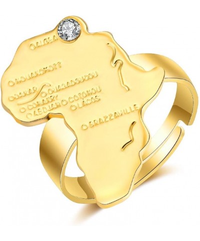 Africa Map Ring for Women Cubic Zirconia Inlaid African Ring Open Finger Ring Gold $7.01 Rings