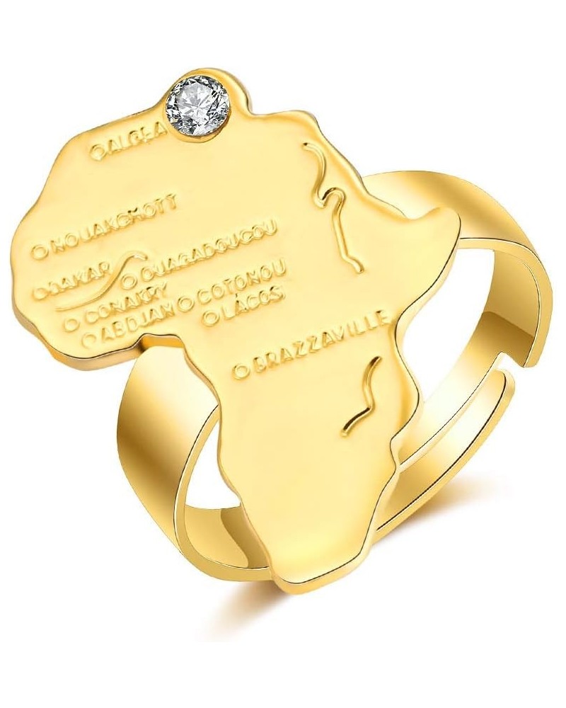 Africa Map Ring for Women Cubic Zirconia Inlaid African Ring Open Finger Ring Gold $7.01 Rings