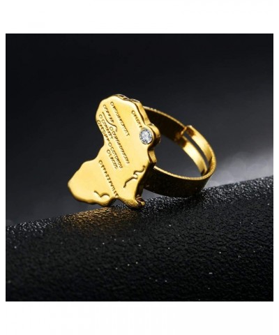 Africa Map Ring for Women Cubic Zirconia Inlaid African Ring Open Finger Ring Gold $7.01 Rings