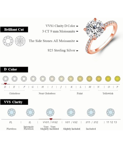 3CT Round Cut Moissanite Engagement Ring for Women D Color VVS1 Clarity in Sterling Silver, Moissanite Promise Anniversary We...