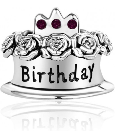 Happy Birthday Bead Compatible with Pandora Charm Bracelet Birthstone Gift Rose Flowers Cake Cubic Zirconia Anniversary Chris...