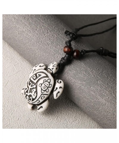 Hawaiian Turtle Pendant Necklace Men Women - Adjustable Rope Surfer Necklace Handmade Necklace White-A1 $6.50 Necklaces