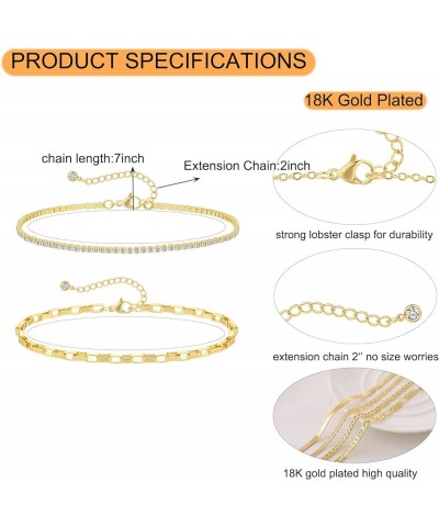 Gold Bracelets Sets for Women 14K Gold Plated Dainty Gold Chain Bracelet Set Adjustable Stackable Layered Herringbone Tennis ...