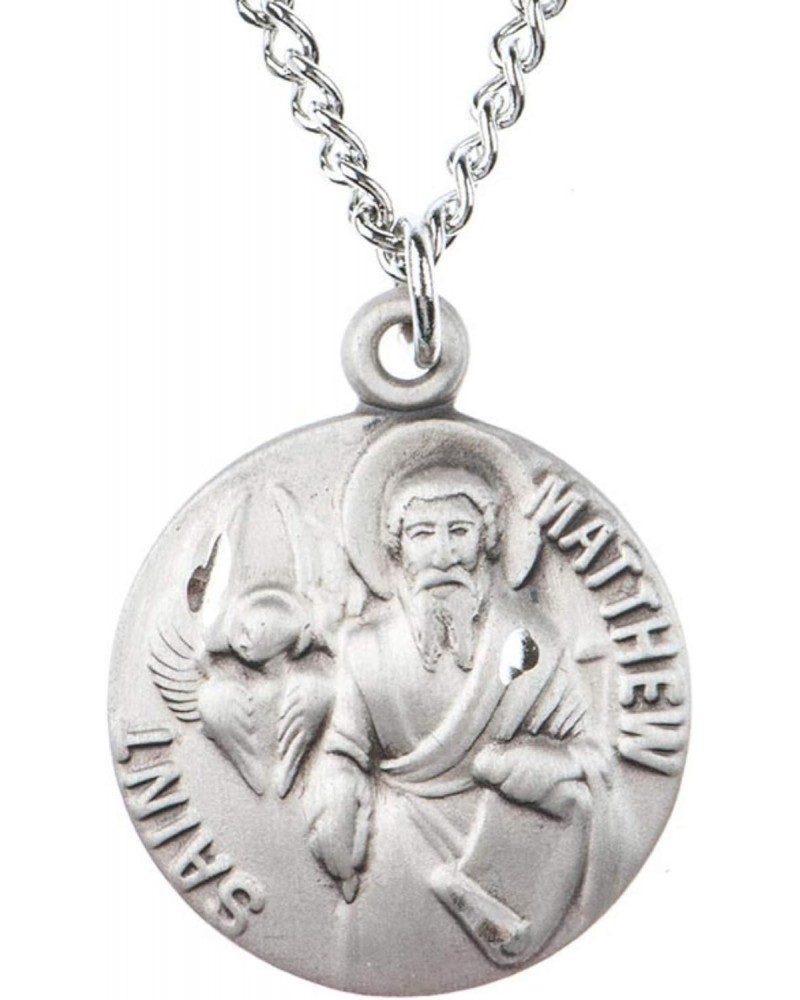 St Matthew Medal Pewter Pendant Necklace on 18 Inch Stainless Steel Chain $13.62 Necklaces