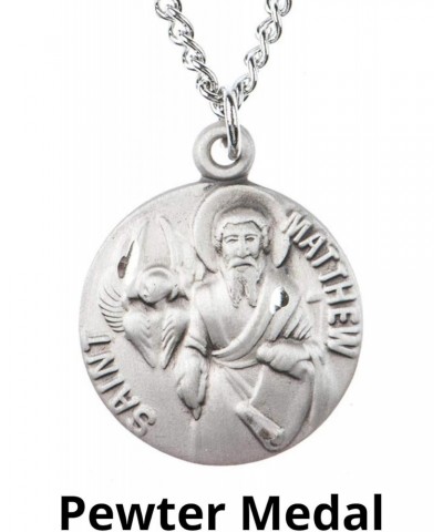 St Matthew Medal Pewter Pendant Necklace on 18 Inch Stainless Steel Chain $13.62 Necklaces