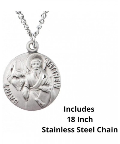 St Matthew Medal Pewter Pendant Necklace on 18 Inch Stainless Steel Chain $13.62 Necklaces