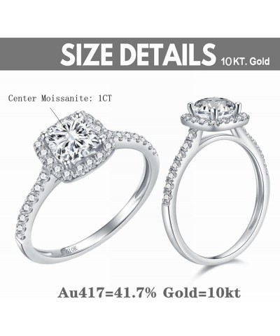 Cushion Cut Halo Engagement Rings for Women 10K White Gold, 1-1/4 Carat(ctw) Moissanite Engagement Rings Wedding Anniversary ...